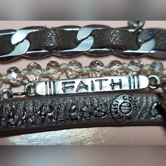Good Work(s) Silver and Leather Four-Strand Bracelet with Inspirational Design - Picture 4 of 8
